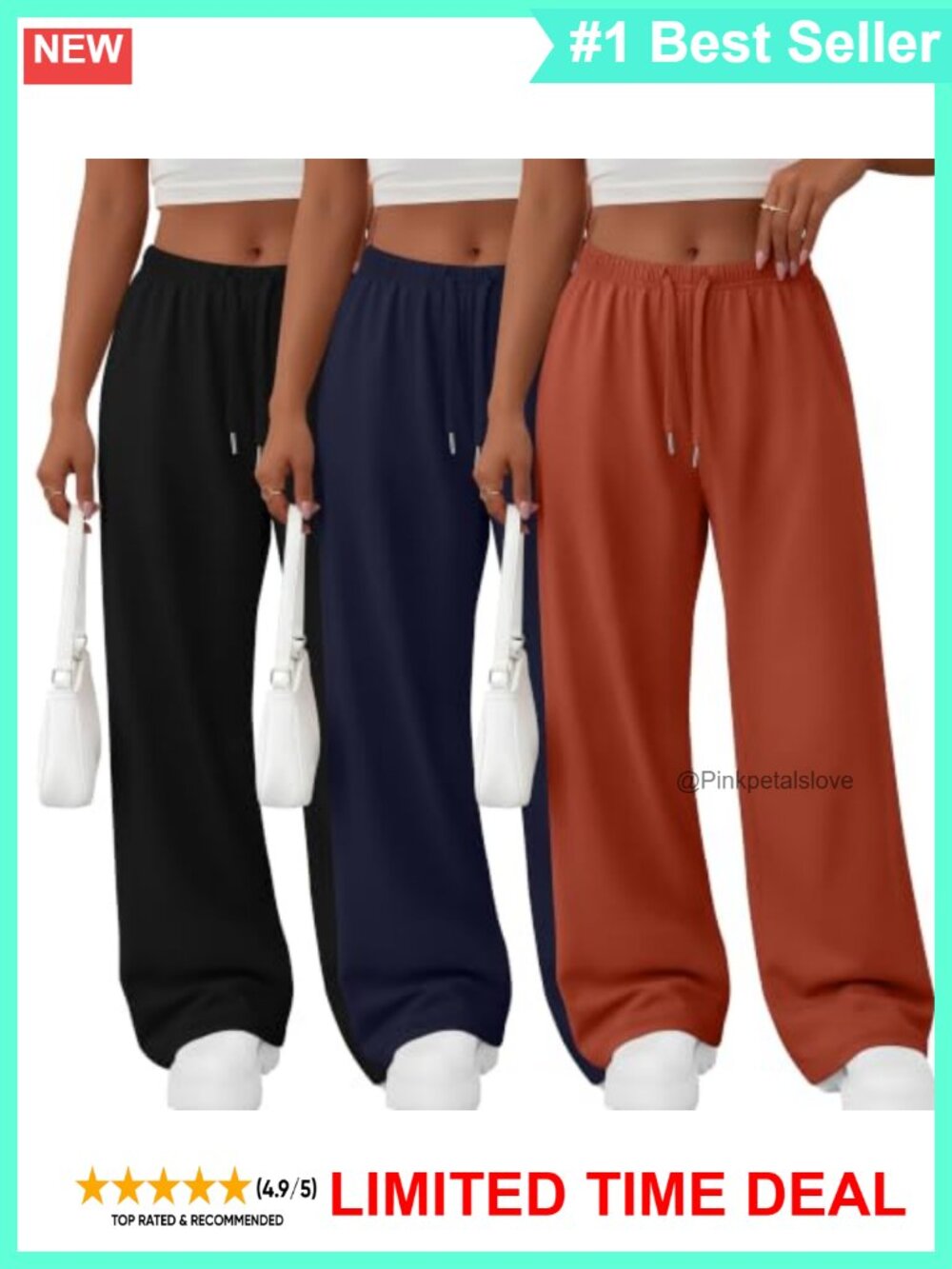 3 Pack Women's Wide Leg Baggy Sweatpants Low Rise Drawstring Lounge